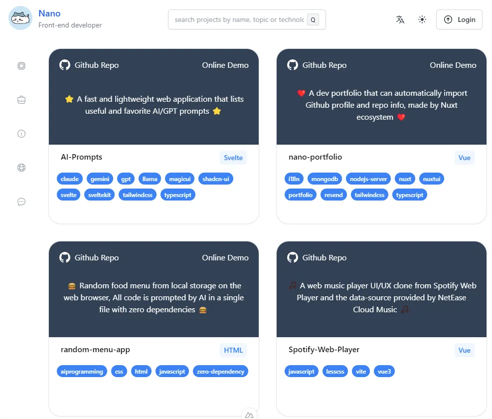 img of the home page of nano-portfolio